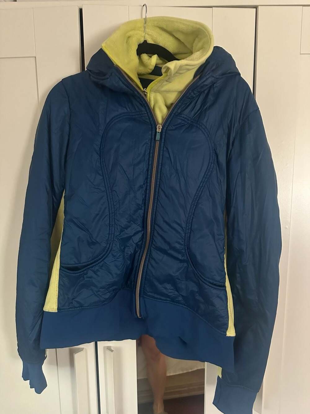 Lululemon Uba Hoodie Blue Yellow Quilted Puffer Jacket